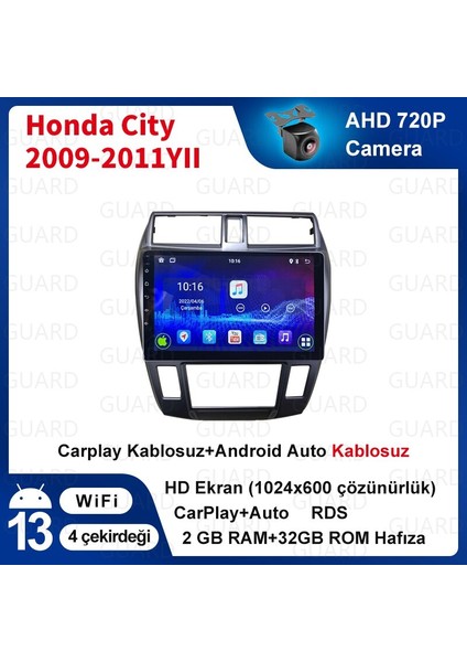 Honda City 2009-2011 Yıl Android Carplay Araç Multimedya 10.2 Inç Ekran Otomati̇k Kli̇ma Navigasyon Çerçeveli ve Arka Görüş Kameralı 2gb Ram + 32GB Dahili Hafıza