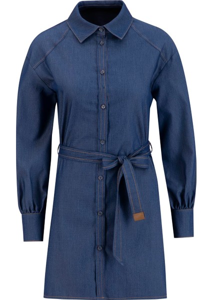 Üçgen Robalı Denim Tunik 24K4306 Lacivert