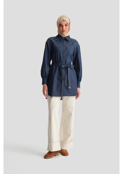 Üçgen Robalı Denim Tunik 24K4306 Lacivert modelleri