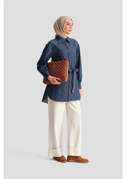 Üçgen Robalı Denim Tunik 24K4306 Lacivert fırsatları