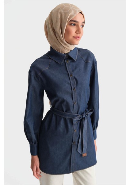 Üçgen Robalı Denim Tunik 24K4306 Lacivert indirimleri