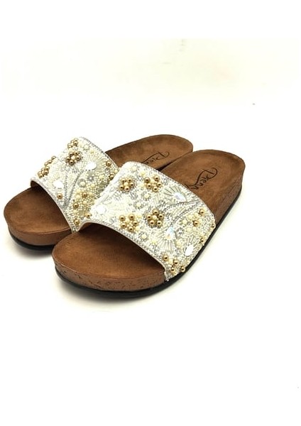20050-006 Kadın Taşlı Çiçekli Comfort Terlik Bronz modelleri