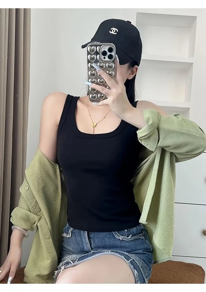 2'li Set Kadın Fitilli Görünümlü Askılı Kaşkorse Atlet