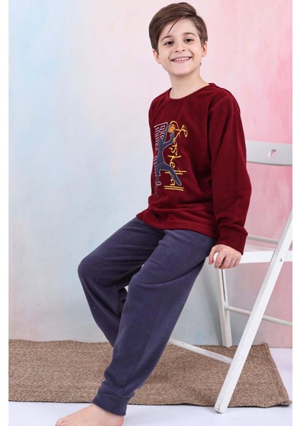 Erkek Çocuk Polar Kumaş Basketbol Nakışlı Pijama Takımı