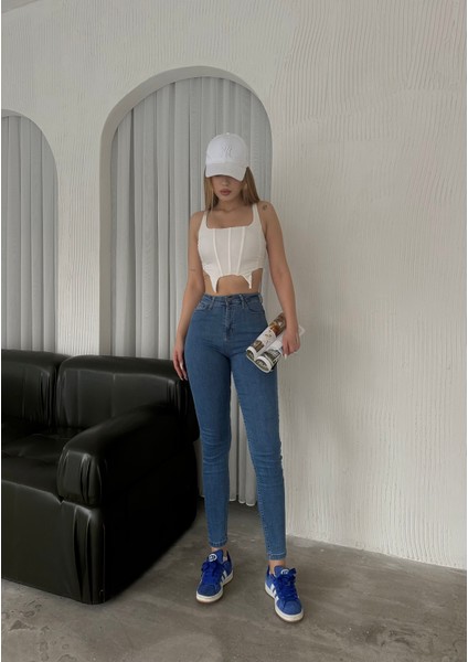 Kadın Süper Skinny Fit Esnek Likralı Denim Jean Kot Pantolon