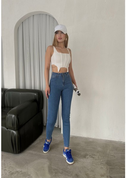 Kadın Süper Skinny Fit Esnek Likralı Denim Jean Kot Pantolon