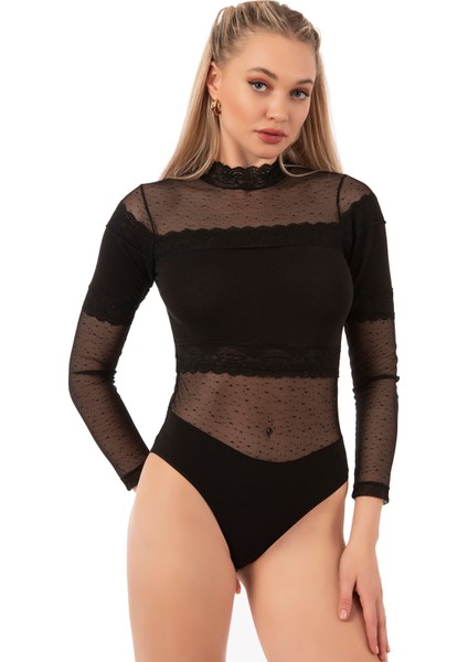 Özkan 25254 Kadın Pamuklu Uzun Kollu Tül Detaylı Örme Çıtçıtlı Body fırsatları
