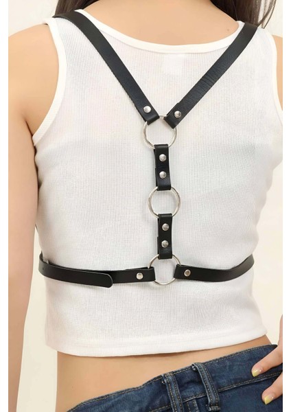 Sırtı Halka Detaylı Şık Deri Harness - APFT800