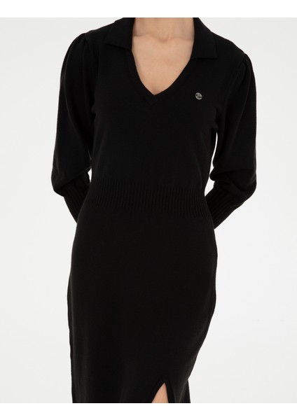 Kadın Siyah Regular Fit Triko Elbise 50280227-VR046