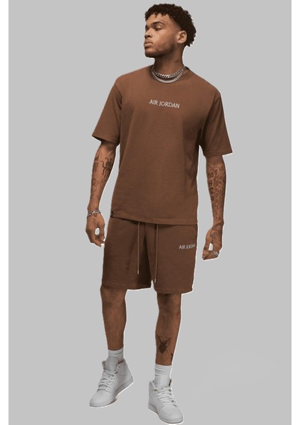 Air Jordan Jumpman Wordmark Unisex Brown Tee Air Jordan Nakış Logolu Pamuk Tişört Kahverengi