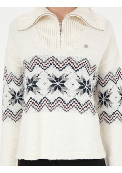 Kadın Ekru Comfort Fit Kazak 50280731-VR019