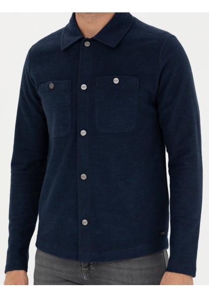 Erkek Lacivert Regular Fit Örme Gömlek 50280182-VR033