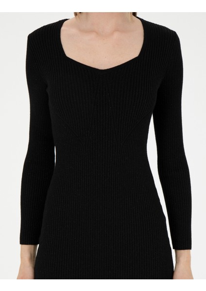 Kadın Siyah Ex. Slim Fit Triko Elbise 50280230-VR046