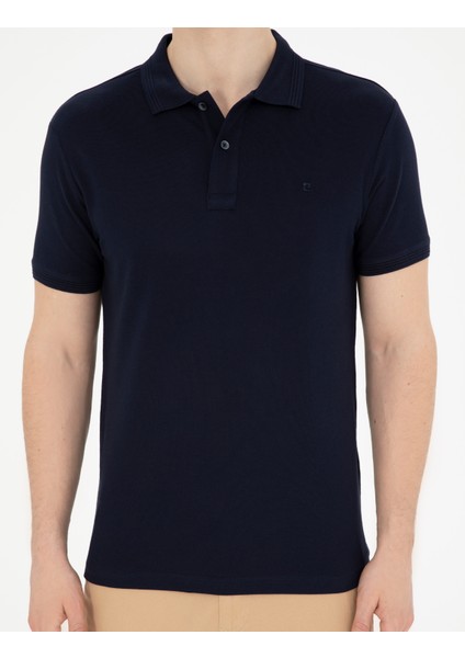 Erkek Lacivert Slim Fit Basic Tişört 50280754-VR033