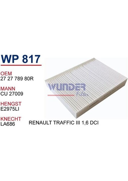 Wunder WP817 Polen Filtresi Opel Vivaro B 1.6cdtı / Renault Traffic 3 1.6dcı 272771128R fiyatları
