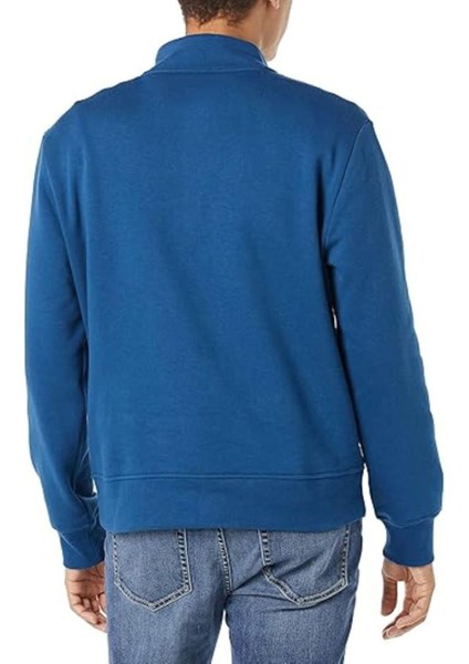 Erkek Yarım Fermuarlı Uzun Kollu Indigo Mavi Polar Sweatshirt