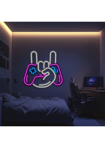 Gamer Oyuncu Kolu Neon LED Işıklı Tablo