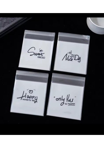 Bantlı Şeffaf Desenli Poşet Opp 10X10 cm 95 Adet