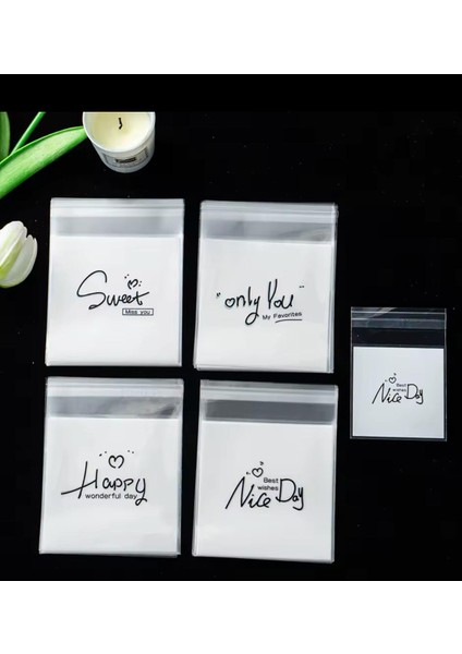 Bantlı Şeffaf Desenli Poşet Opp 10X10 cm 95 Adet fiyatları
