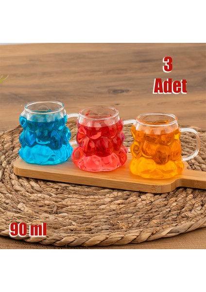 153 Isıya Dayanıklı Borosilikat Cam Şekilli 3'lü Bardak seti Kahve Yanı Su Bardağı Takımı 90 ml