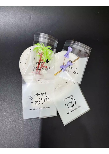 Bantlı Şeffaf Desenli Poşet Opp 10X10 (+3) cm 95 Adet fiyatları