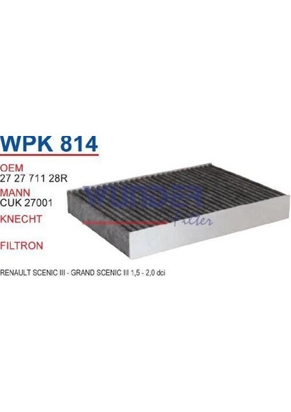 Wunder WPK814 Karbonlu Polen Filtresi SCENIC III - GRAND SCENIC III 1.5 - 2.0 DCI 272771128R fiyatları