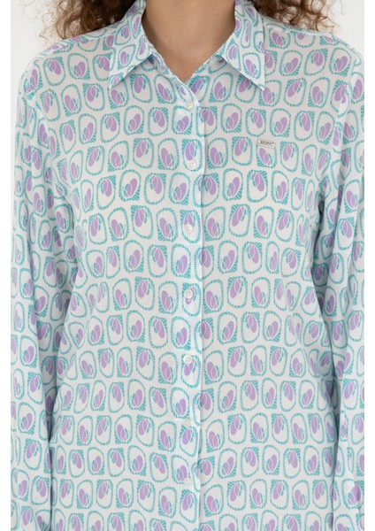 Kadın Mint Gömlek Desenli 50280963-VR090