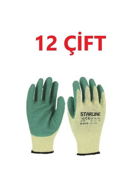 12 Çift Camcı Eldiveni Lateks E-54 G Yeşil Beden 9