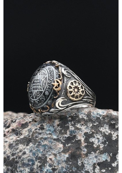 925 Ayar Gümüş Erkek Yüzüğü Sıkma Kehribar Taşlı Hz. Süleyman Mührü 901444 fırsatları
