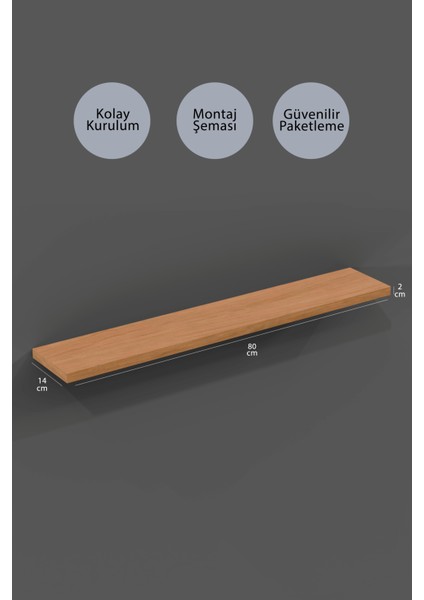 80 cm 3lü Safir Meşe Mdf Uçan Duvar Rafı Gizli Bağlantı Kitaplık