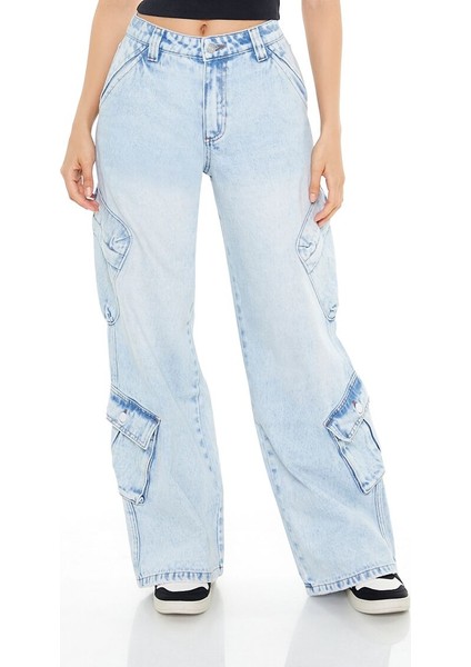 Mid-Rise Wide-Leg Kargo Jean Pantolon