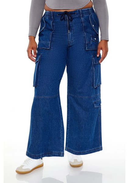 Plus Size Mid-Rise Kargo Jean Pantolon