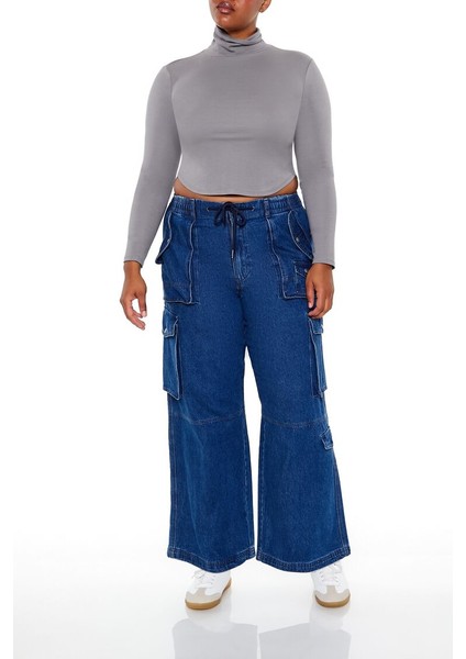 Plus Size Mid-Rise Kargo Jean Pantolon