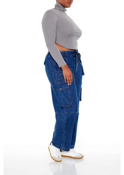 Plus Size Mid-Rise Kargo Jean Pantolon