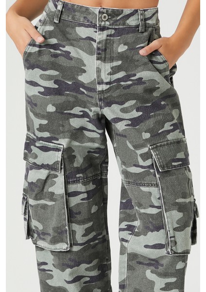Kamuflaj Desenli Kargo Jean Pantolon