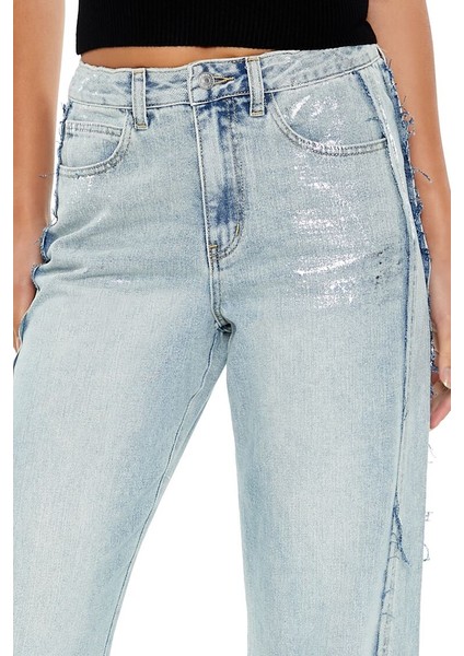 Metallic High-Rise Straight Jean Pantolon