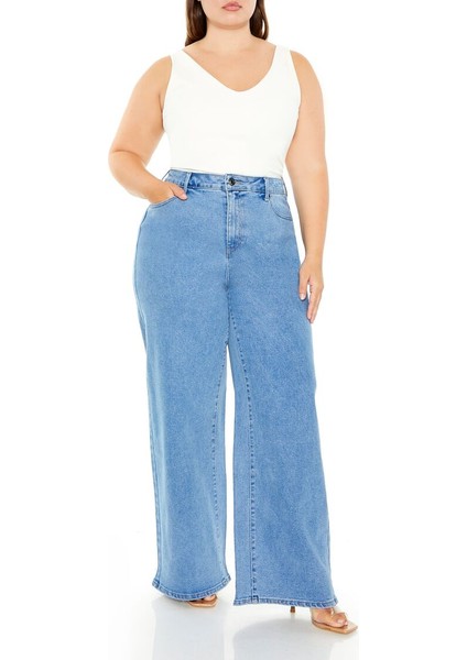 Plus Size Wide-Leg Jean Pantolon