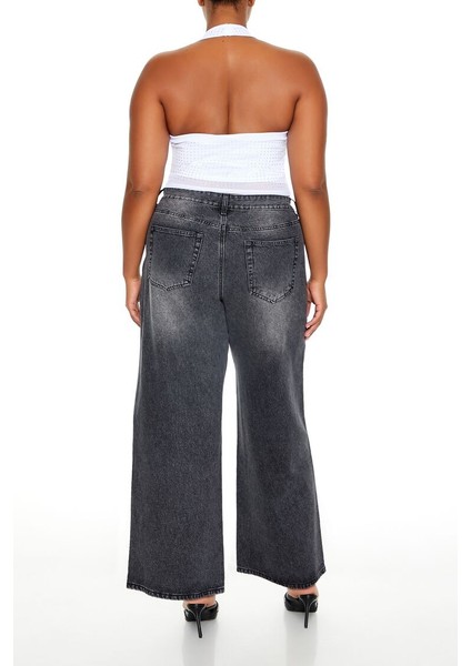 Plus Size Low-Rise Wide-Leg Jean Pantolon