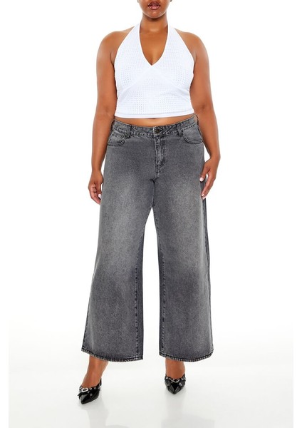Plus Size Low-Rise Wide-Leg Jean Pantolon