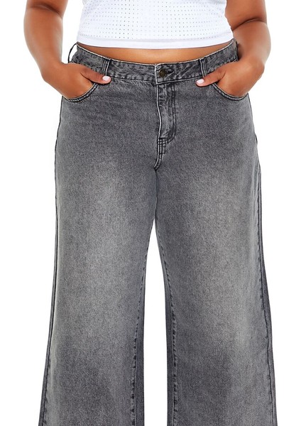 Plus Size Low-Rise Wide-Leg Jean Pantolon