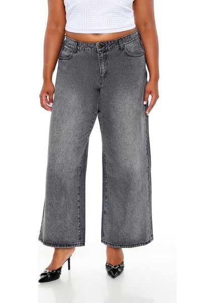 Plus Size Low-Rise Wide-Leg Jean Pantolon