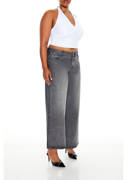 Plus Size Low-Rise Wide-Leg Jean Pantolon