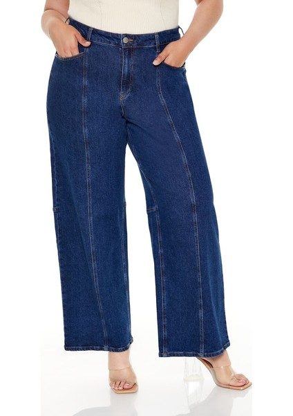 Plus Size Mid-Rise Baggy Jean Pantolon