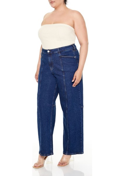 Plus Size Mid-Rise Baggy Jean Pantolon