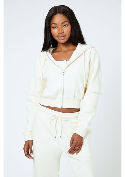Crop Kargo Fermuarlı Sweatshirt