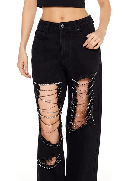 Yırtık Taş Detaylı Jean Pantolon modelleri