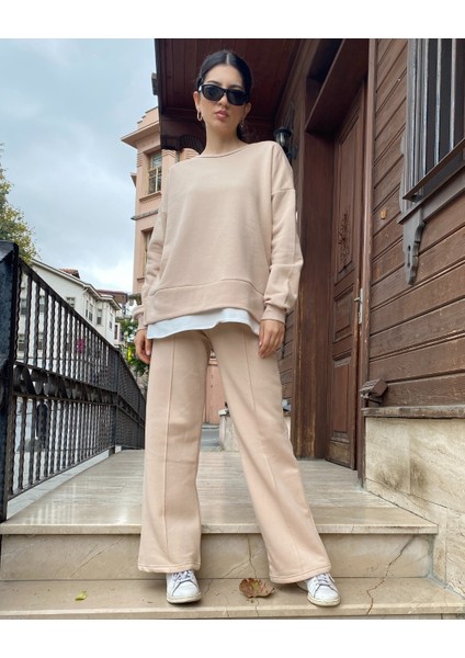 Bayan Bej 3 Iplik Şardonlu Oversize Alt Üst Takım fiyatları