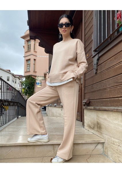 Bayan Bej 3 Iplik Şardonlu Oversize Alt Üst Takım fırsatları