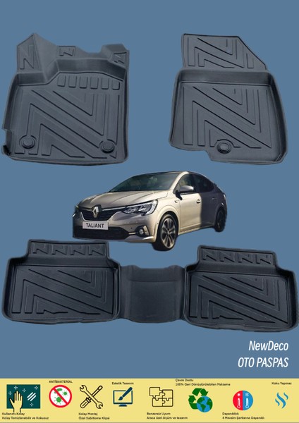 NewDeco Renault Taliant 2021 Sonrasi Için 5,5d Carbon Style Havuzlu Paspas - Tpe Malzeme