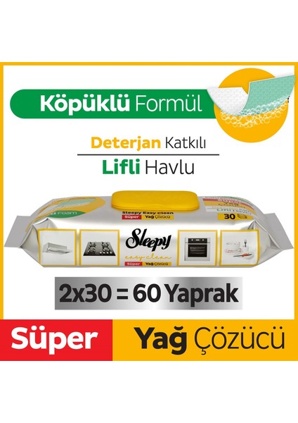 Easy Clean Süper Yağ Çözücü Havlu 2x30 (60 Yaprak)